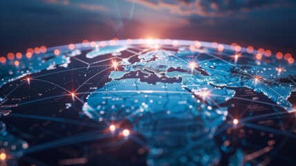 Fototapeta premium Map connecting worldwide data cloud computing tech concept abstract global transfer