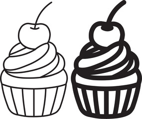 cupcakes icon set outline. Line style. Vector illustration.