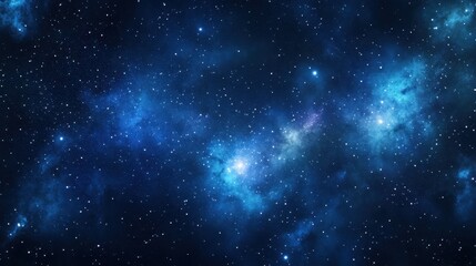A stunning cosmic scene showcasing stars and nebulae in a deep blue space background.
