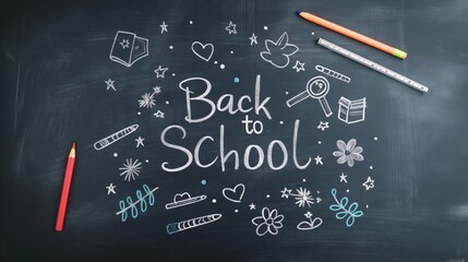 Back to school chalk on blackboard background. Back to school banner