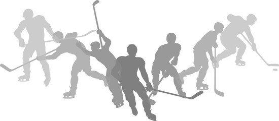 Silhouette ice hockey player set. Active sports people healthy players fitness silhouettes concept.