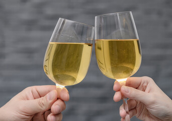 Składać sobie zyczenia, dwa kieliszki z alkoholem z bliska zderzające się  © Paweł Kacperek