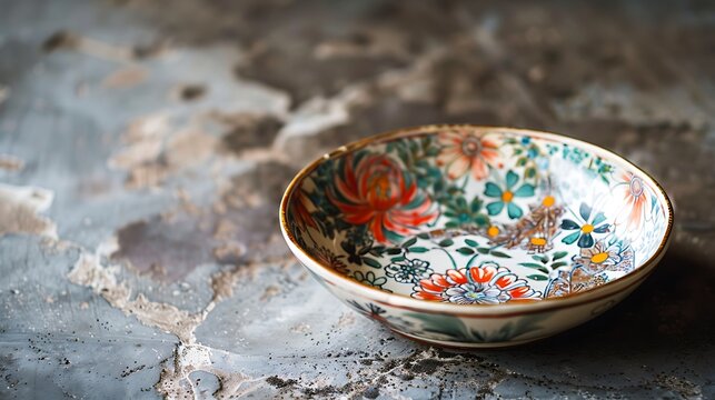 Grain dish made of antique imari ware with a soft focus silver background