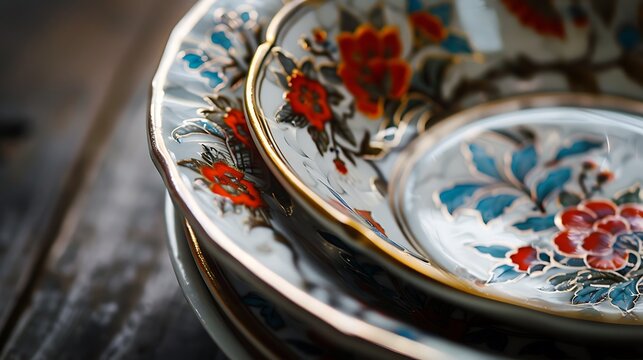 Grain dish made of antique imari ware with a soft focus silver background