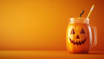 Halloween-Themed Healthy Pumpkin Smoothie in a Jack-O'-Lantern Glass
