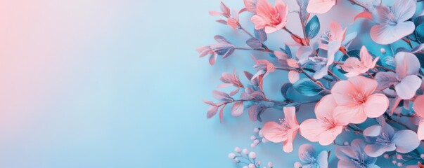 A gentle pastel gradient background adorned with a muted floral overlay.