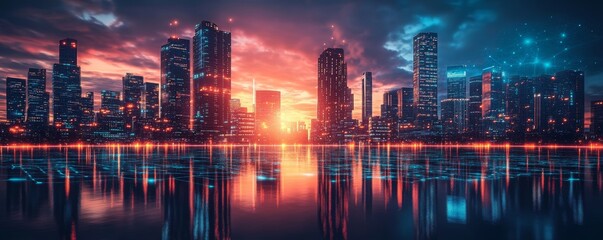 Obraz premium Smart grid technology in a futuristic city, energy economy