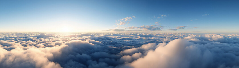 panoramic view from above the clouds in the sky as a motivation concept