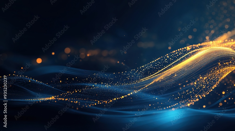 Aufkleber glowing wave lines on a dark blue background with dynamic patterns, perfect for modern technology vi