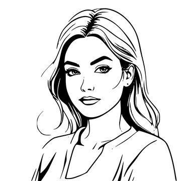 A girl, in white in the style of Comic Illustration. The background is blue, light red and white, creating a beautiful composition. creates harmony and serenity. smiling to herself