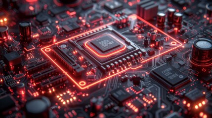 Obraz premium Produce a neon set of computer hardware symbols, including shimmering