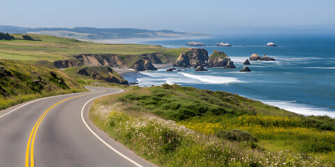 Scenic coastal road with cliffs and ocean views