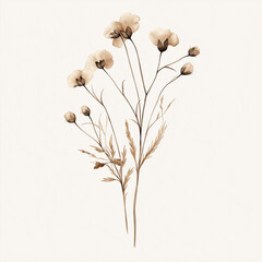 hand draw watercolor realistic bouquet fall flower, white background illustration, light brown and white, muted colors,fall colors flowers