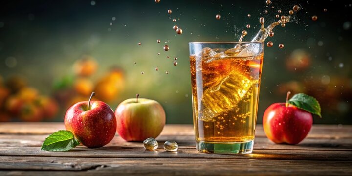 Fresh apple juice soda splash with bubbles in a glass , refreshing, organic, beverage, drink, fruity, carbonated, fizzy, healthy