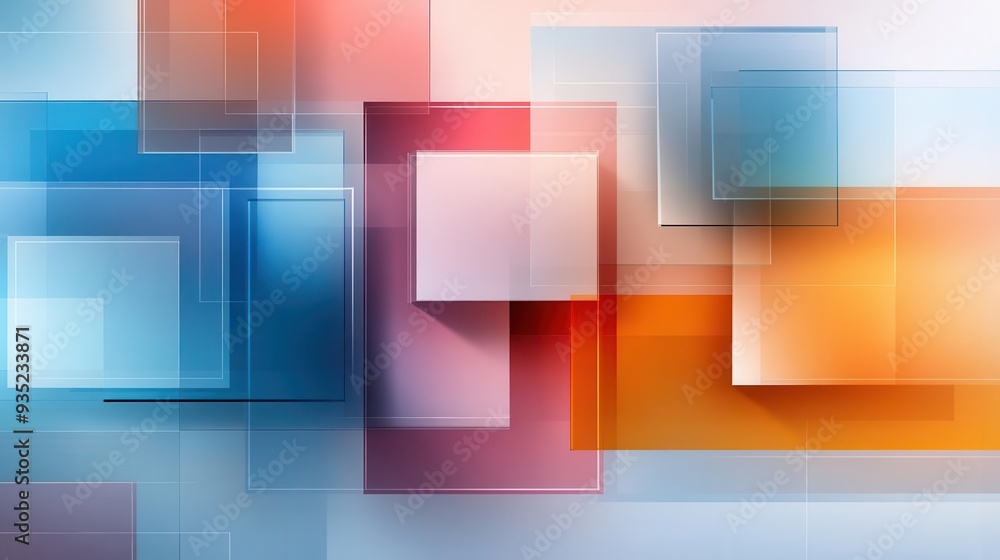 Poster abstract background with overlapping colorful squares and rectangles.