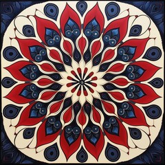 Patriotic Floral Mandala in Red, White, and Blue