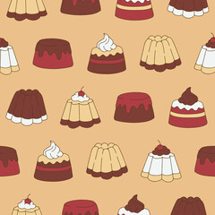Collection of Pudding Vector Seamless Pattern illustration for Print, Wallpaper, Decoration.