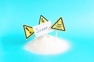 Warning about the dangers of sugar bright blue background