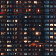 Old apartment building with balconies at night seamless pattern.