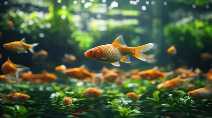 Aquaponics system combining fish farming with hydroponics, highlighting the symbiotic relationship between fish and plants.
