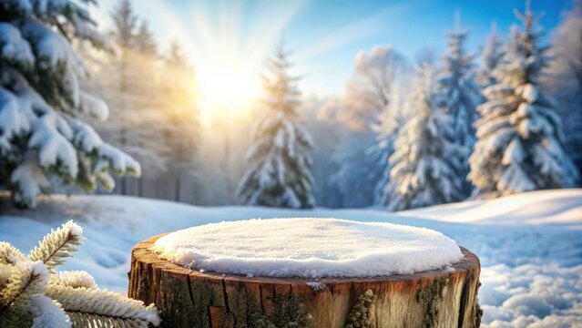 Winter-themed tree stump background with snow and frost, winter, tree stump, background, snow, frost, cold, frozen, nature, wood
