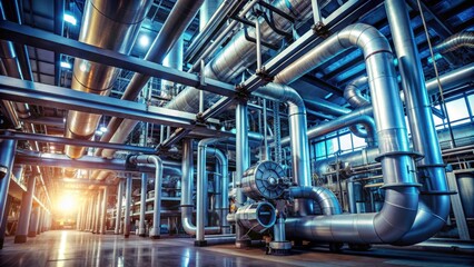 Industrial technology with steel pipes and machinery representing energy and manufacturing, industrial