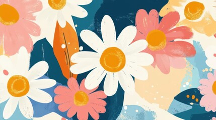 retroinspired floral design with groovy daisies and positive affirmations