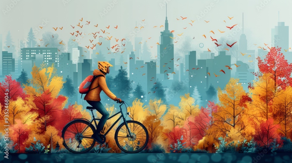 Poster create an image of a person participating in a bike-sharing