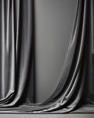 A Gray Themed Photo Studio Interior Background with Curtains and Furniture - Short Portrait