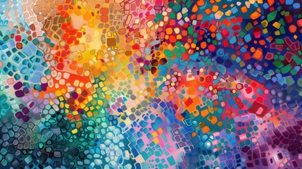 A vibrant abstract illustration featuring colorful paint splatters and circular shapes, creating a dynamic and artistic wallpaper background