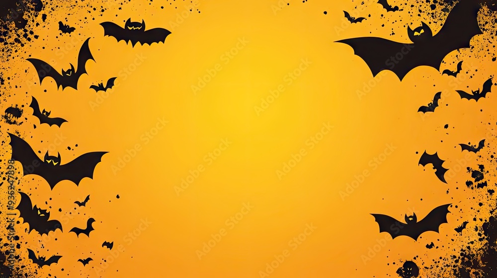 Fototapete cute cartoon bats and smiling pumpkins create a fun halloween background with a clear area in the mi