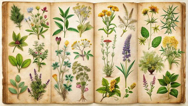 of a collection of vintage medicinal plants and herbs from Larousse du xxe si?cle , vintage
