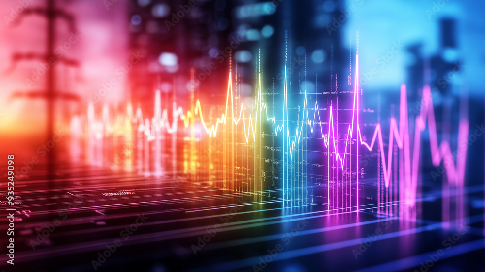 Poster a colorful bar graph depicting a significant rise in power usage, with each bar representing a year,