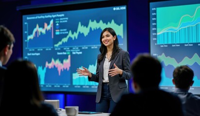 Indian Businesswoman Presents Data Driven Insights to Corporate Team