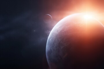 Exoplanet with Lush Atmosphere and Orbiting Moon, a vibrant celestial body showcasing dynamic weather patterns and a captivating satellite enriching its cosmic landscape.