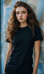 Naklejka premium portrait of a girl black t-shirt