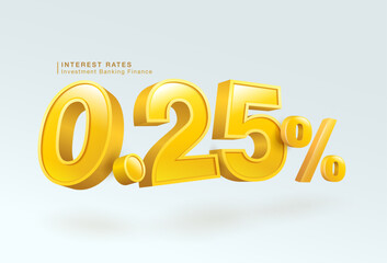 0.25 percent loan interest rate or deposit, investment banking, home loan, 3d number 0.25 percent or special offer isolated on white background, vector illustration file template.