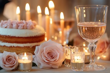 pink cake with candles 