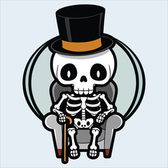 chibi skeleton and skull vector