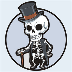 chibi skeleton and skull vector