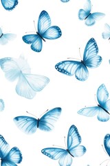 Obraz premium A seamless watercolor illustration of boho blue butterflies with an ethereal pattern, set against a white background.
