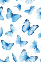 Fototapeta premium A seamless watercolor illustration of boho blue butterflies with an ethereal pattern, set against a white background.