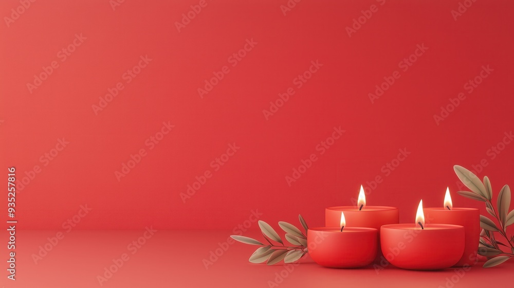 Poster elegant red candles on a vibrant background, perfect for creating a warm and inviting atmosphere in 