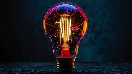 Creative light bulb colorful design on black dark background abstract illustration