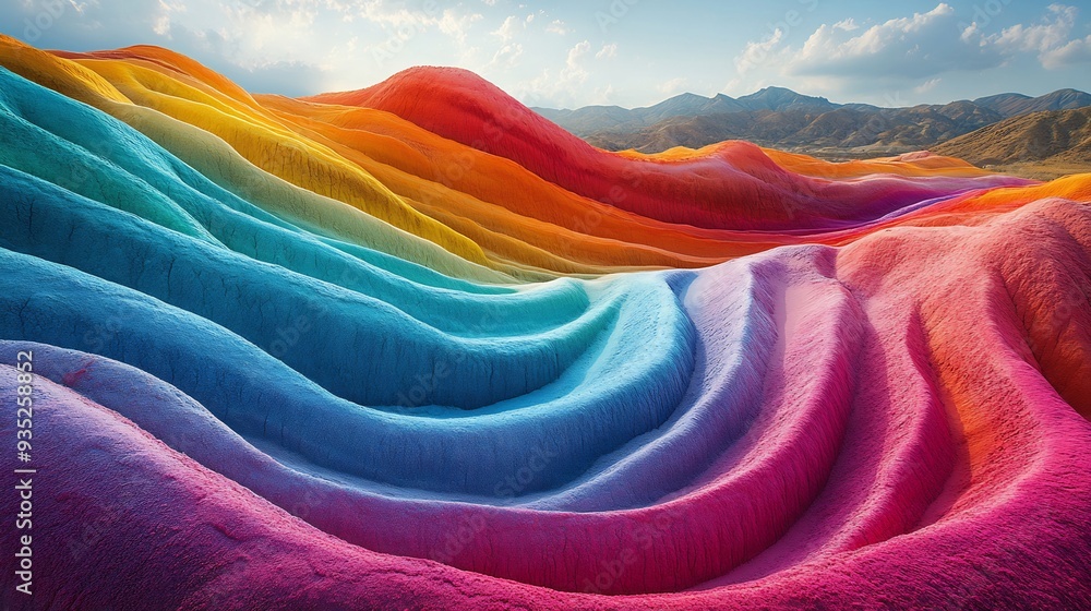 Poster crystalline desert of rainbow sands desert where the sand grains are tiny crystals that refract ligh