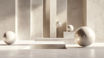 Abstract Minimalist Composition with Spheres and Geometric Forms.
