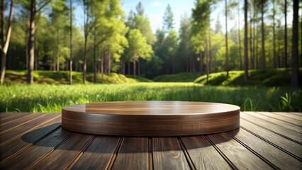 Wooden Platform in a Sunny Forest