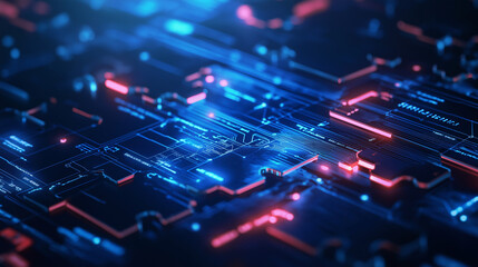 Obraz premium API integration represented by interlocking digital puzzle pieces, illuminated against a high-tech, abstract backdrop with flowing data lines