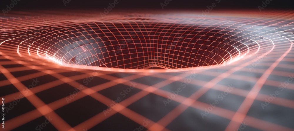 Poster depict black hole focal point 3d astrophysics with 2d spacetime distortions visualizing the gravitat