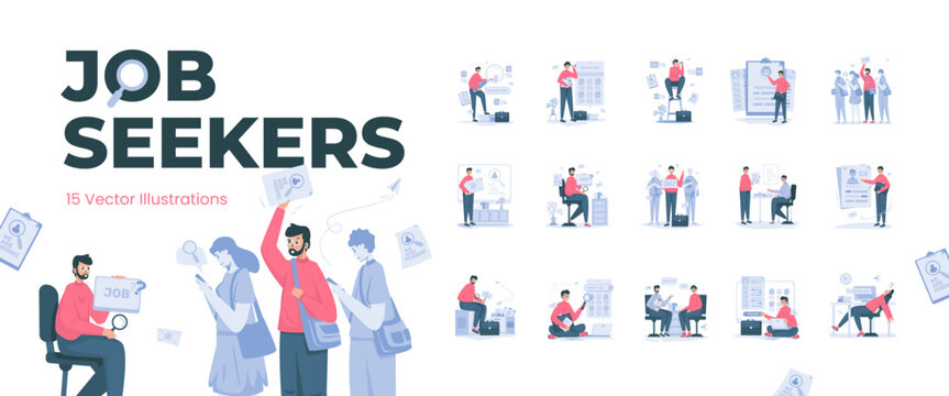 Illustrations set of job seeker with office career recruitment concept